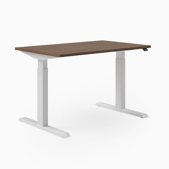 Steelcase Migration SE Height-Adjustable Desk, 29"x58", Virginia Walnut, Arctic White, Square Edge Foot