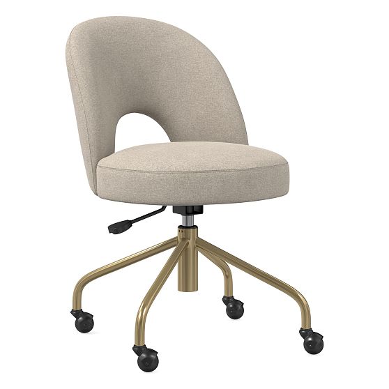 Andie Swivel Desk Chair Distressed Velvet Sand Antique Brass