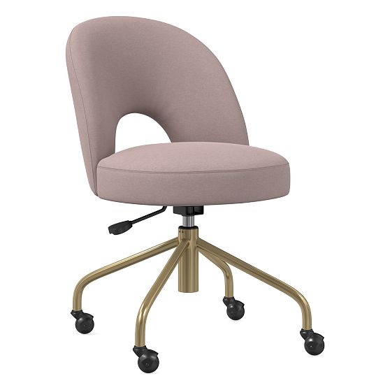 Andie Swivel Desk Chair Performance Velvet Mauve Antique Brass