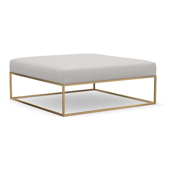 Box Frame Square 42" Bench, Poly, Chunky Boucle, White, Antique Brass