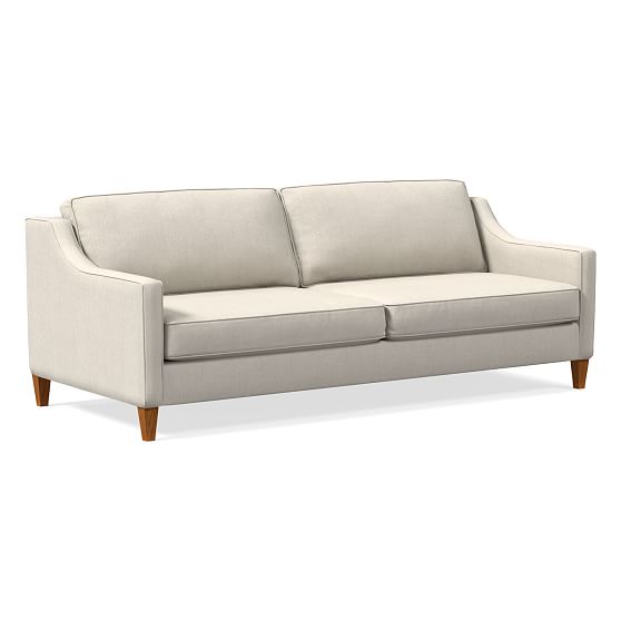 Paidge 87" Sofa, Performance Basket Slub, Alabaster, Taper Pecan