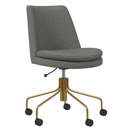 Finley Office Chair, Twill, Granite, Antique Brass