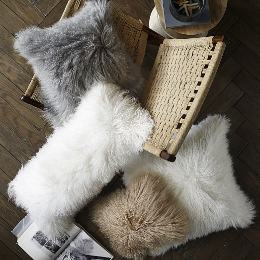Mongolian Lamb Pillow Cover Stone White (14"x36") west elm