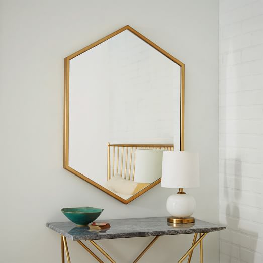Metal Framed Hexagon Mirror Antique Brass west elm
