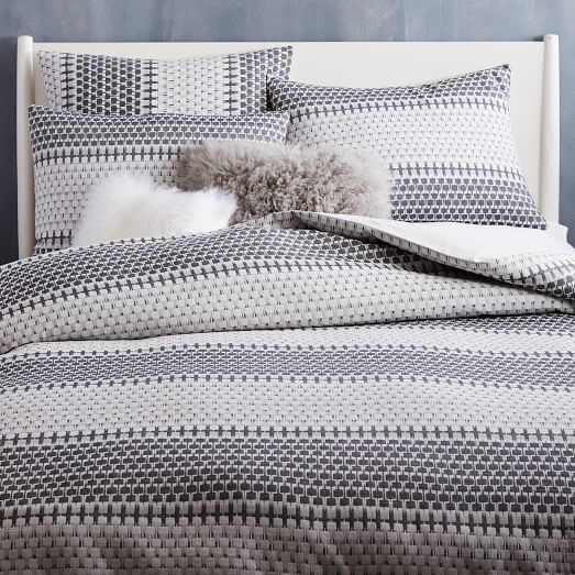 Organic Block Stripe Jacquard Duvet Cover + Shams Black/White west elm