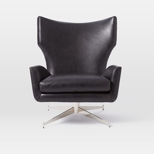 Hemming Leather Swivel Armchair Black west elm