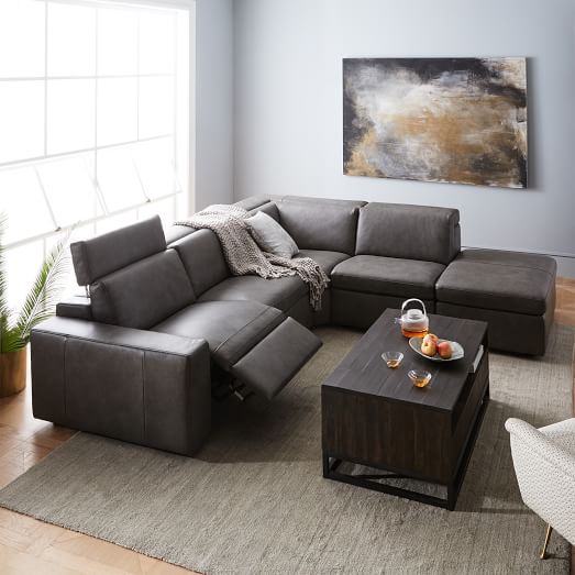 Enzo Leather Reclining 4Seater Sectional with Storage Ottoman west elm