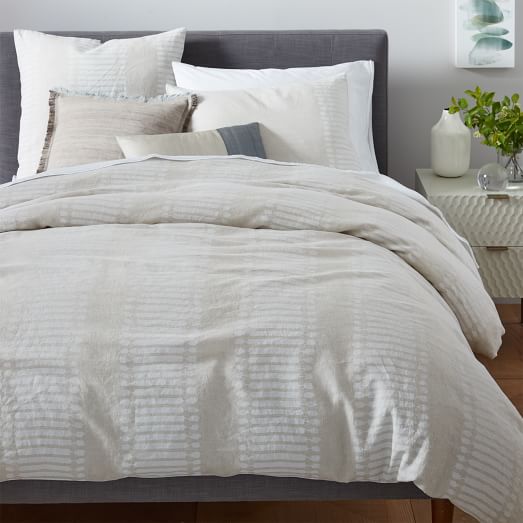 Belgian Linen Ikat Stripe Duvet Cover + Shams Natural Flax west elm