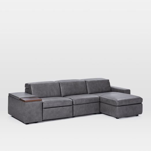 Enzo Leather Reclining 3Seater Sectional with Storage Chaise (Deluxe