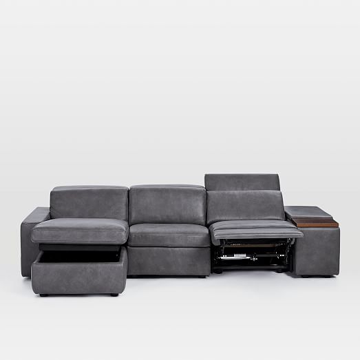 Enzo Leather Reclining 3Seater Sectional with Storage Chaise (Deluxe