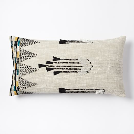 Tassel Stripes Pillow Cover Stone White west elm