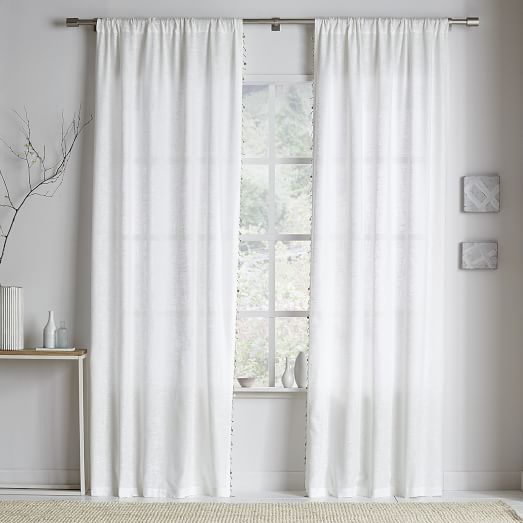 Linen Cotton Wood Bead Trim Curtains (Set of 2) west elm