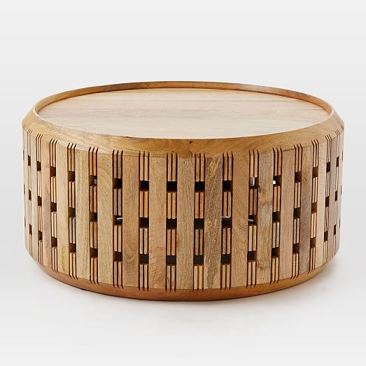 Pierced Wood Drum Coffee Table west elm