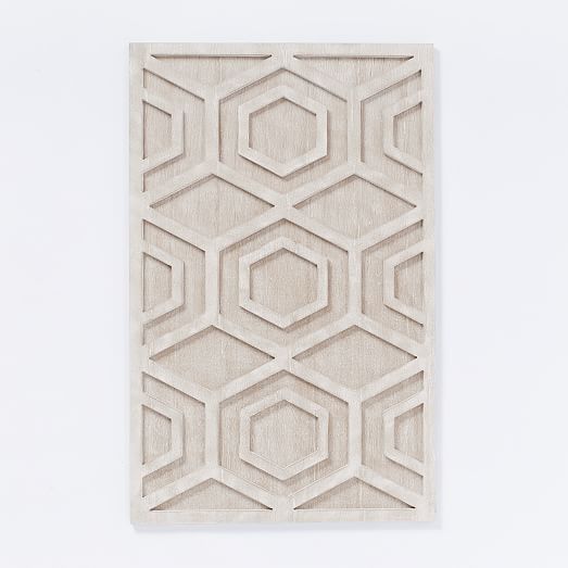 Whitewashed Wood Wall Art Hexagon west elm