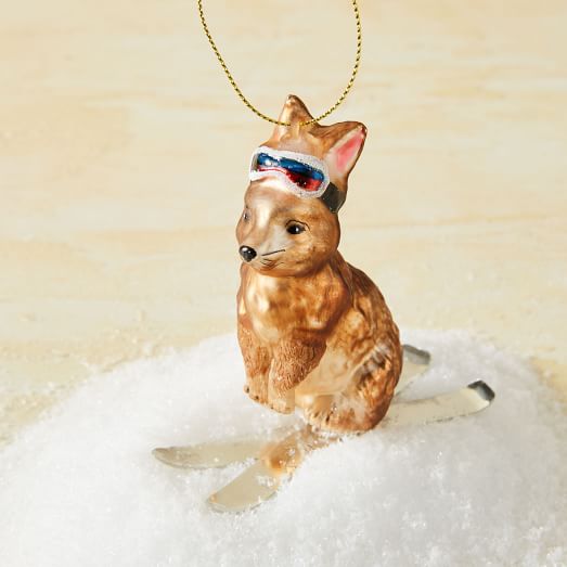 Glass Skiing Bunny Ornament west elm