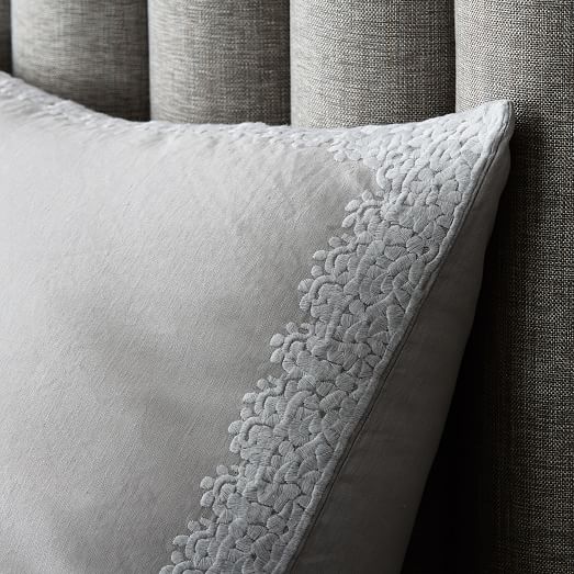 Embroidered Border Linen Duvet Cover + Shams Frost Gray west elm