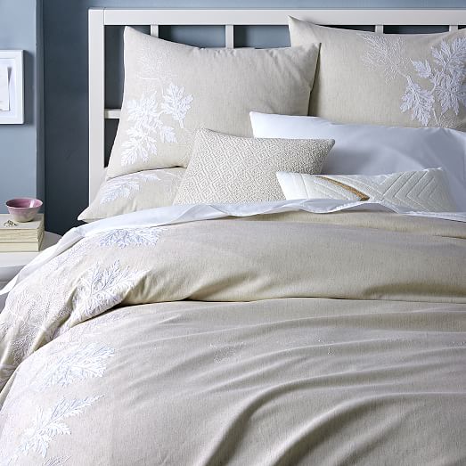 Embroidered Leaf Border Duvet Cover + Shams west elm