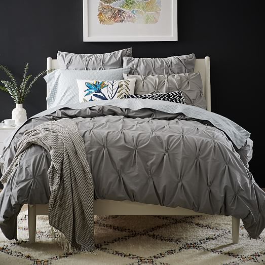 Organic Cotton Pintuck Duvet Cover + Shams Feather Gray west elm