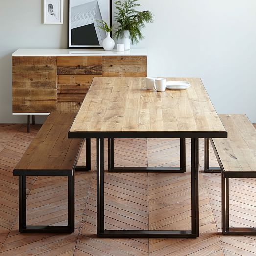 Industrial Oak + Steel Dining Bench west elm