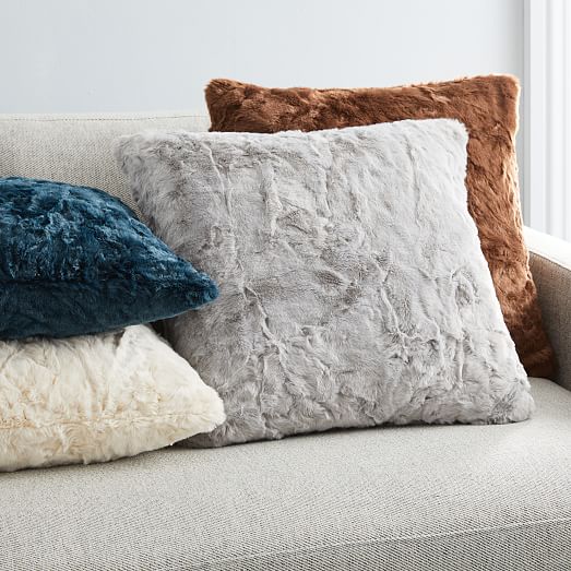 Faux Fur Arctic Pillow Cover Blue Teal west elm