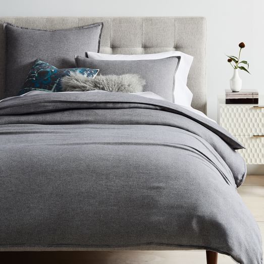 Flannel Herringbone Duvet Cover + Shams Medium Gray west elm
