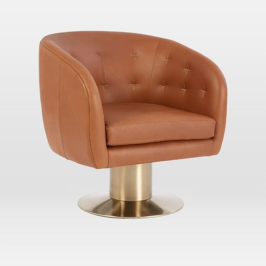Tufted Pedestal Leather Swivel Chair west elm