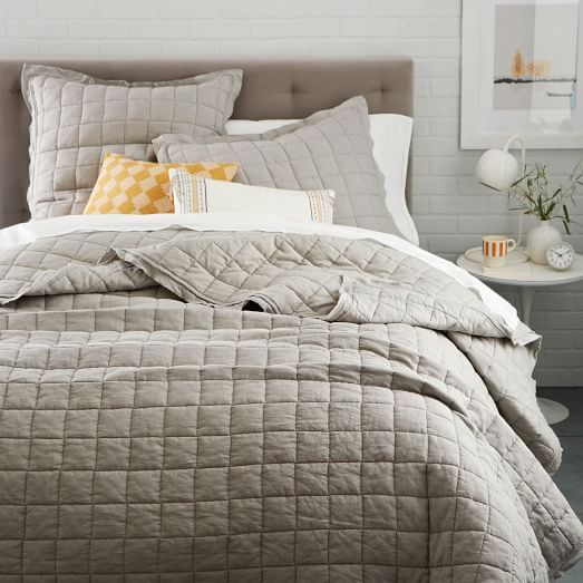 Belgian Flax Linen Quilt + Shams Platinum west elm