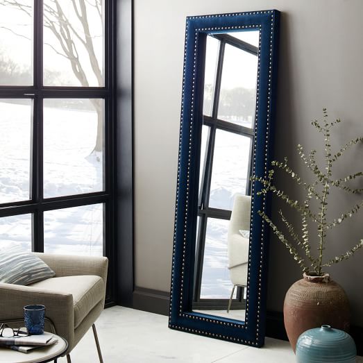 Upholstered Floor Mirror Ink Blue Velvet west elm