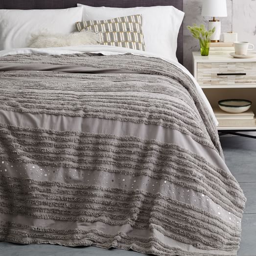Candlewick Stripe Bedspread Platinum west elm