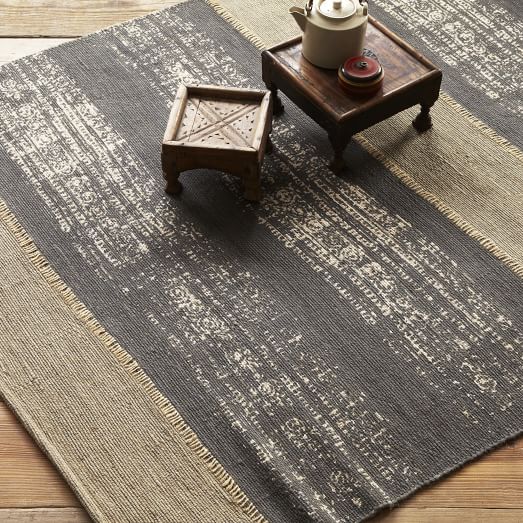 Boro Stripe Printed Jute Rug Soot west elm