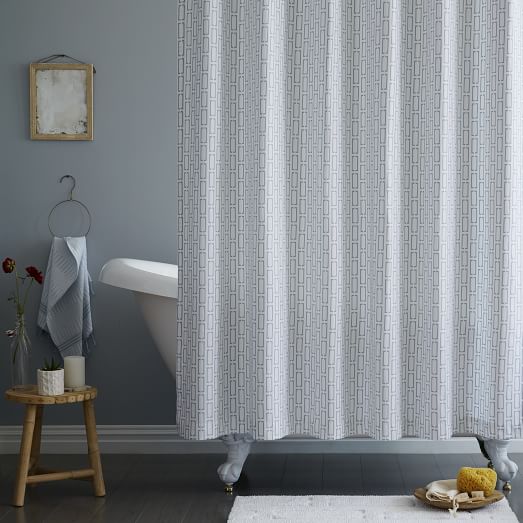 MidCentury Bracket Geo Shower Curtain Moonstone west elm