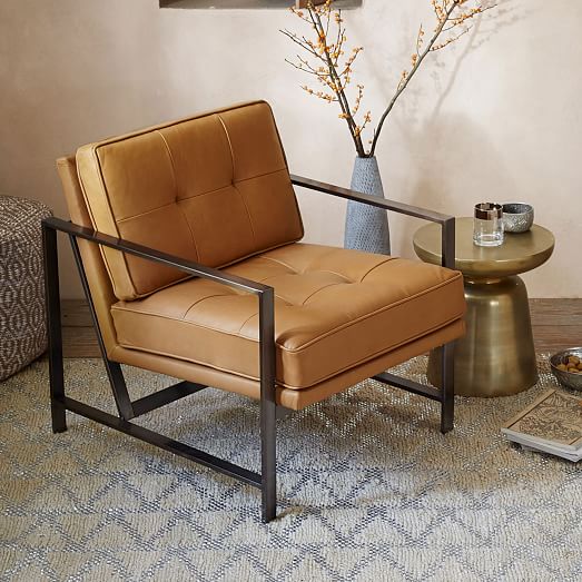 Metal Frame Tufted Leather Chair west elm