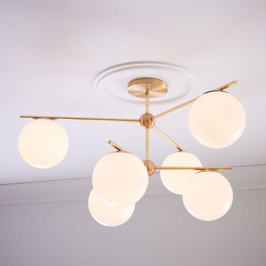 Sphere + Stem 6Light Chandelier + Flushmount Brass west elm