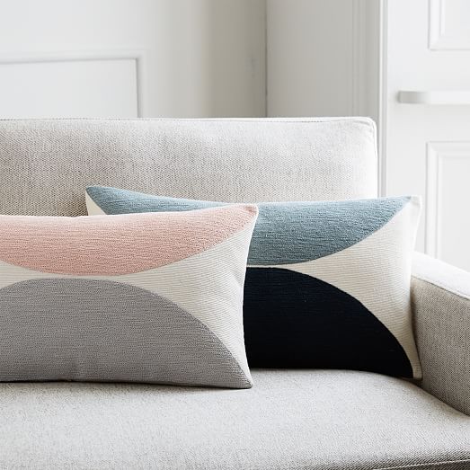 Embroidered SemiCircle Pillow Cover Shadow Blue west elm