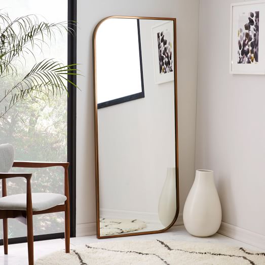 Metal Framed Asymmetrical Floor Mirror - Rose Gold | west elm