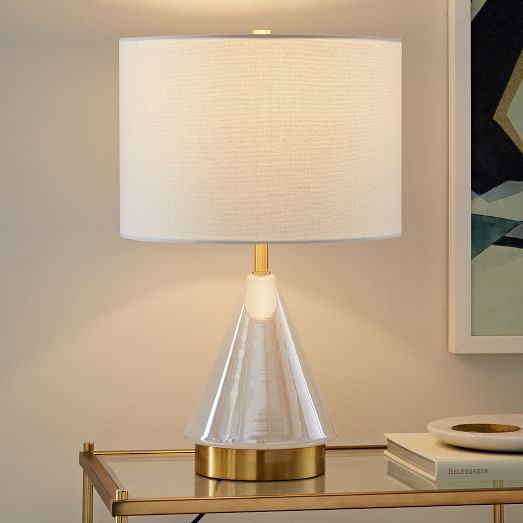 Metalized Glass Table Lamp + USB - Small (Pearl) | west elm