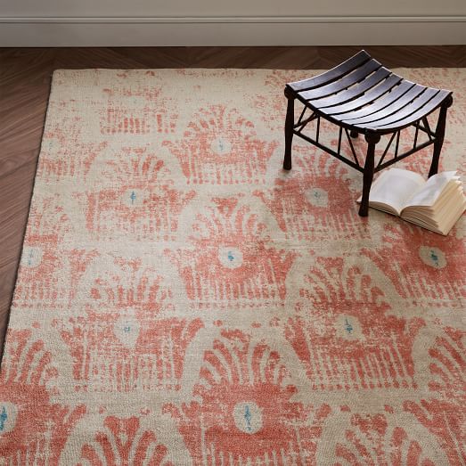 Distressed Floating Ikat Wool Rug Guava west elm