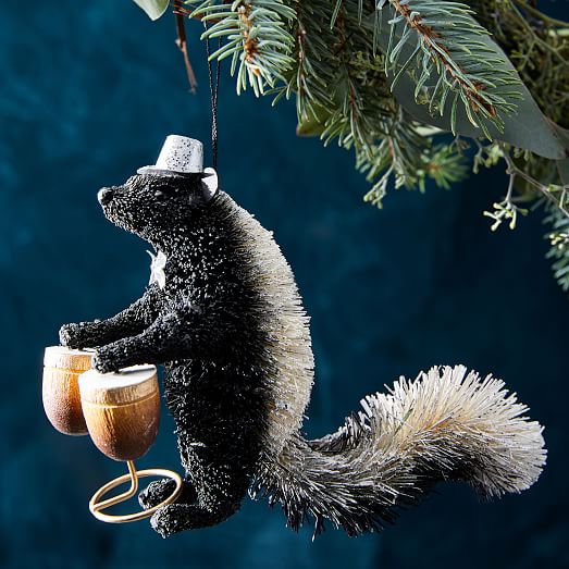 Jazzy Skunk Bottle Brush Ornament | west elm