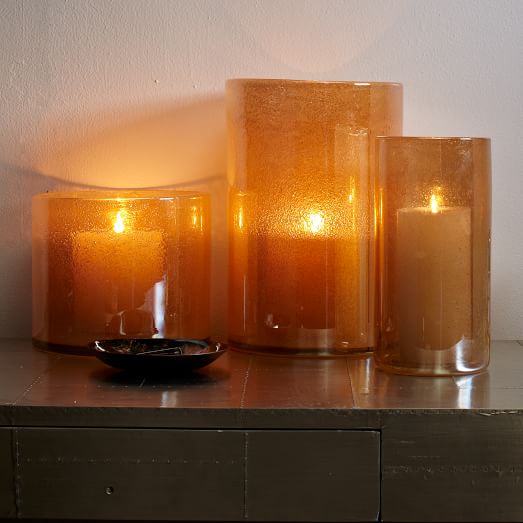 Iridescent Glass Hurricanes + Vases Rose Gold west elm