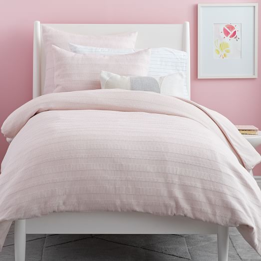 Organic Dobby Ladder Stripe Duvet Cover + Shams Pink Blush west elm
