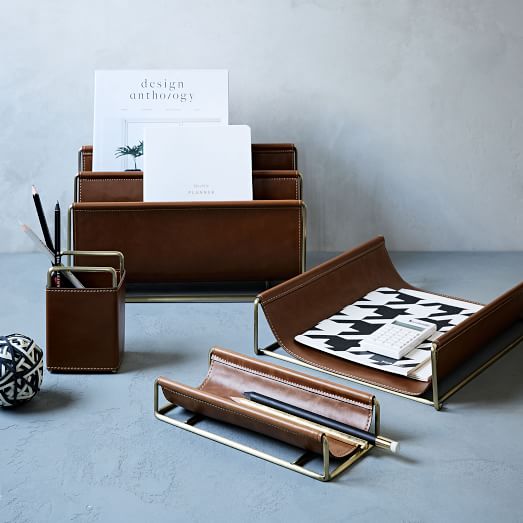 Faux Leather + Brass Office Accessories west elm