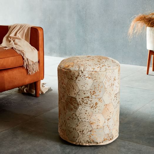 Metallic Cowhide Pouf west elm