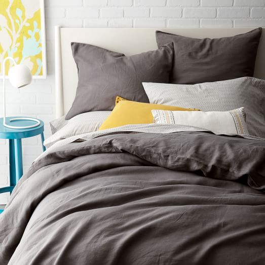 Belgian Flax Linen Duvet Cover + Shams Slate west elm