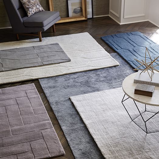 Solid Angled Basketweave Wool Rug Platinum west elm