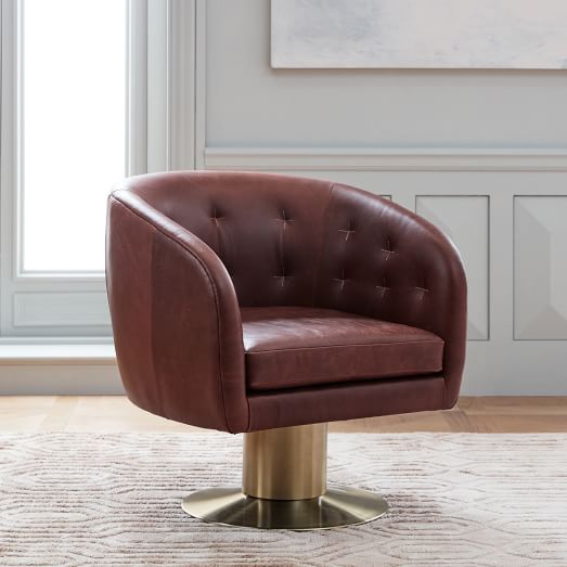 Tufted Pedestal Leather Swivel Chair west elm