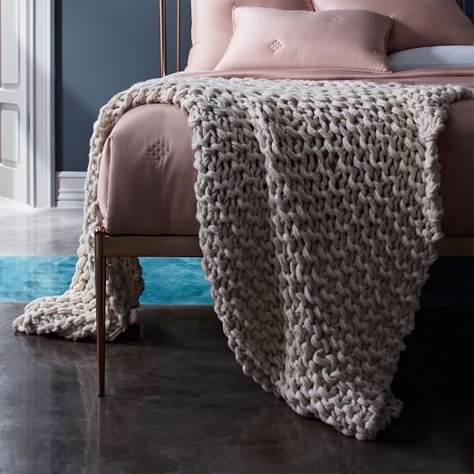 Chunky Tape Knit Throw Natural Canvas west elm