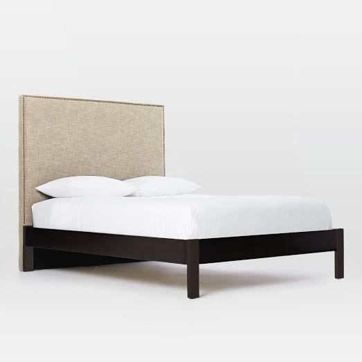 Tall Nailhead Headboard (Natural) + Simple Bed Frame (Chocolate) west elm