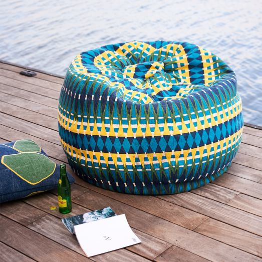 Outdoor Reflected Diamond Bean Bag Bali Blue west elm
