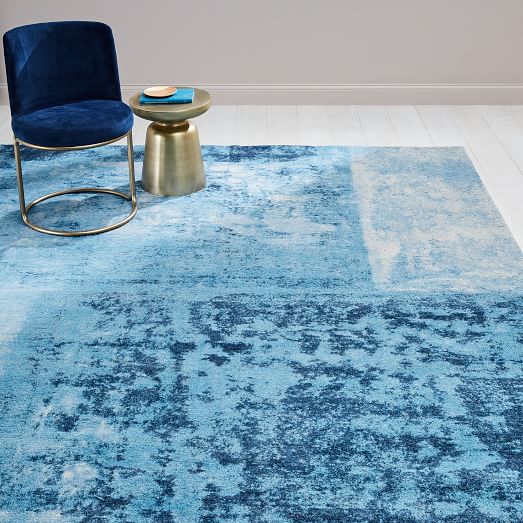 Distressed Rococo Wool Rug Blue Lagoon west elm