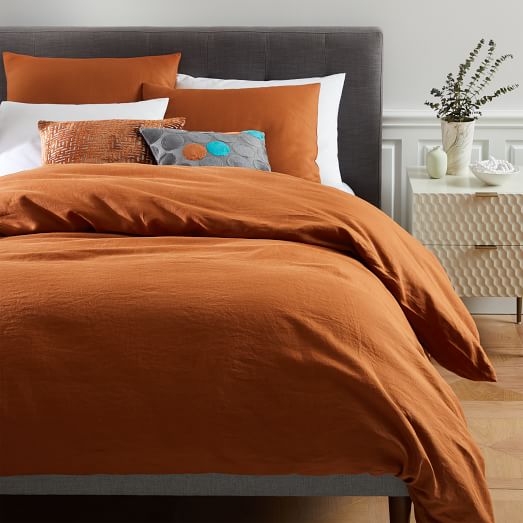 Belgian Flax Linen Duvet Cover Copper Rust west elm